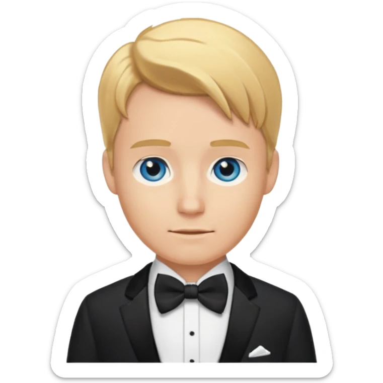 🤵🏼bu emojide sadece saç rengi altın sarı, göz rengini mavi yap ve Smokinli olsun sticker