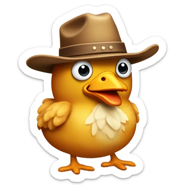 smug chicken nugget with eyes and a smirk, wearing a cowboy hat sticker