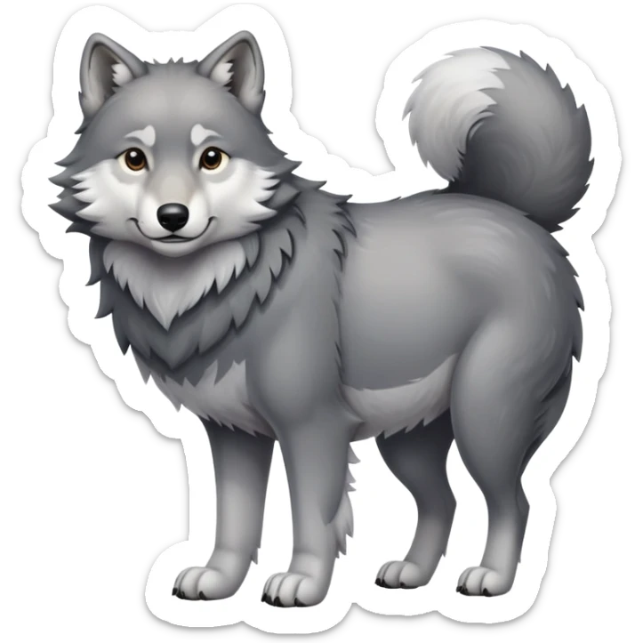 Gray wolf with a very large pregnant belly, standing on all fours, fluffy tail sticker