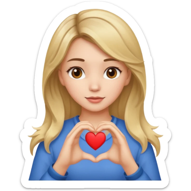 brunette girl with blonde lights in her hair doing a heart with her hands sticker