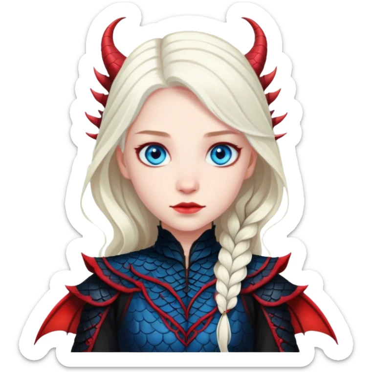 Targaryen Princess with blue eyes and a black and red dragon dress. sticker