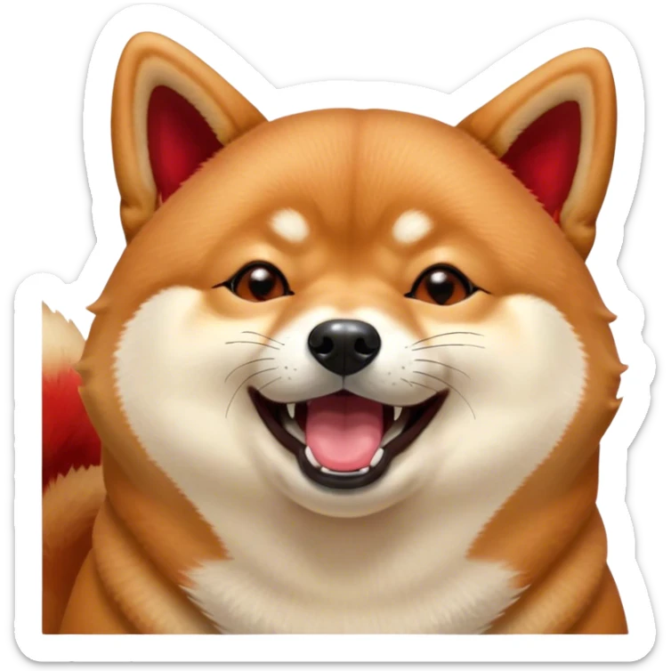 Cinematic Cute Yawning Shiba Inu Portrait Emoji, Head tilted slightly with a dramatic, wide-open yawn, showcasing a vibrant red fur with a soft creamy underbelly, floppy ears slightly drooping, round brown eyes barely open in drowsy contentment, Simplified yet irresistibly adorable features, highly detailed, glowing with a soft, cozy glow, high shine, relaxed yet expressive, stylized with a touch of whimsy, bright and endearing, soft glowing outline, capturing the essence of a sleepy yet affectionate companion, so drowsy it feels like it could stretch out of the screen and curl up for a nap! sticker
