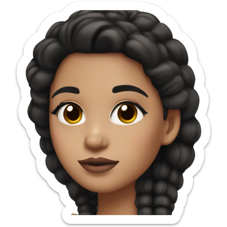 hispanic girl with light skin tone and black hair with big lashes and brown lips and pink blush and makeup sticker