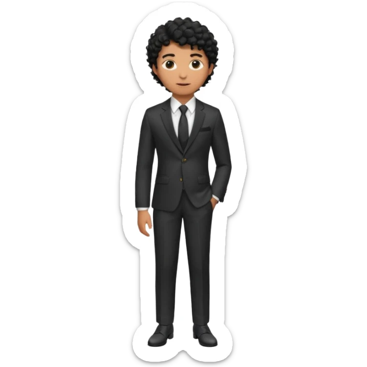 Young man, brown skin, black curly hair, tailored trousers, suit jacket, and tie

 sticker