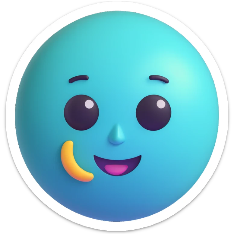 Uranus planet emoji with a face, electric and chaotic energy, blue-green color, rings, expressive features showing surprise or excitement, representing unexpected change and unconventional thinking sticker
