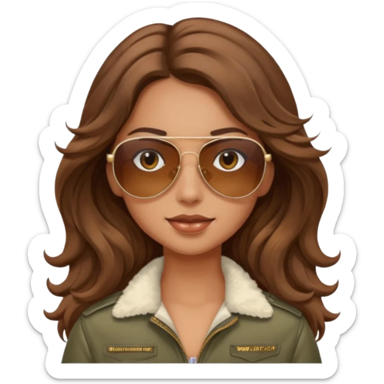 tanned girl with long wavy brown hair wearing aviator sun glasses sticker