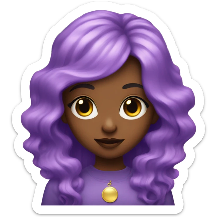 a girl with purple long wavy hair, with an inverted moon pattern on her forehead and glitter under her eyes sticker