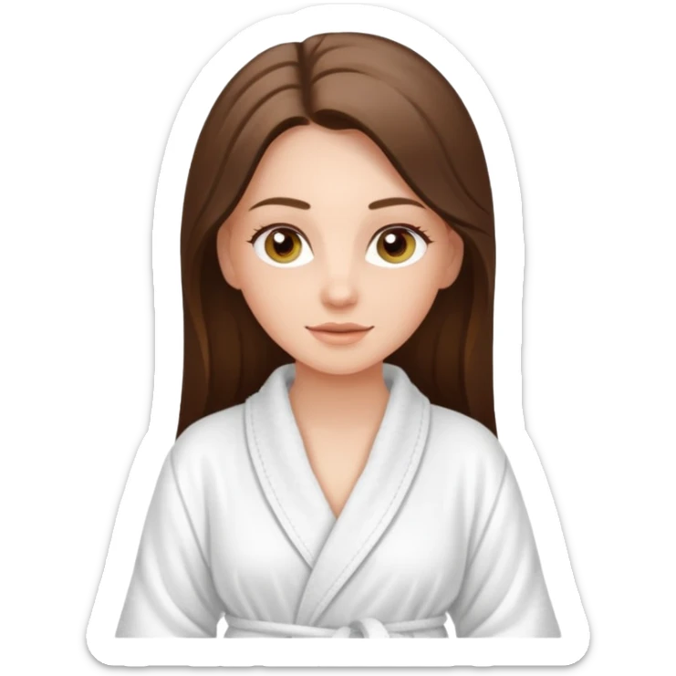 white long brunette hair girl with hazel eyes in a bathrobe  at the spa sticker