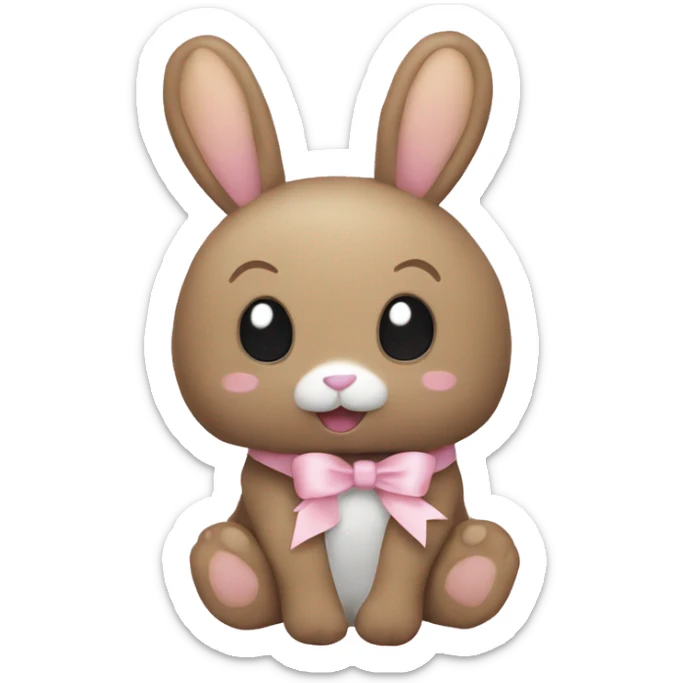 Pastel brown stuffed animal plushie with pastel pink ribbon on one of the bunnies ears sticker