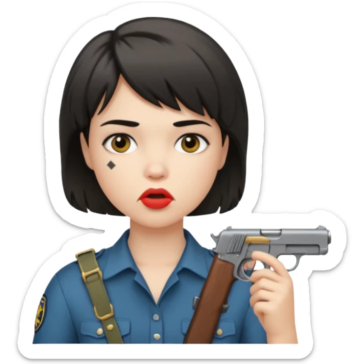 short hair girl with mullet putting gun in her mouth sticker