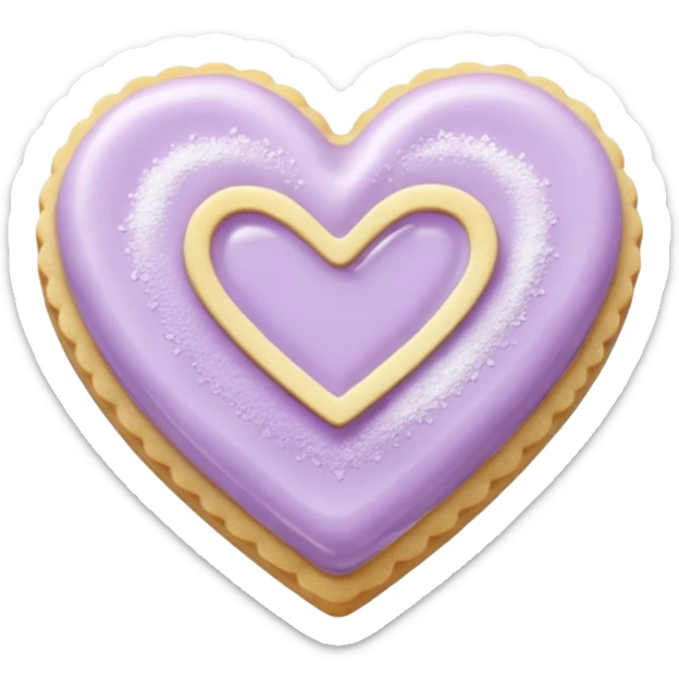 Realistic shortbread cookie in the shape of a heart with pale lilac color jelly middle filling and sprinkled powder sugar on top. sticker