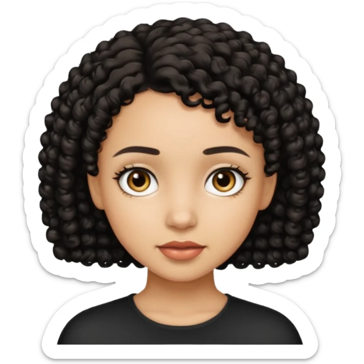 Light skin girl with black very shurt curly hair, brown eyes sticker