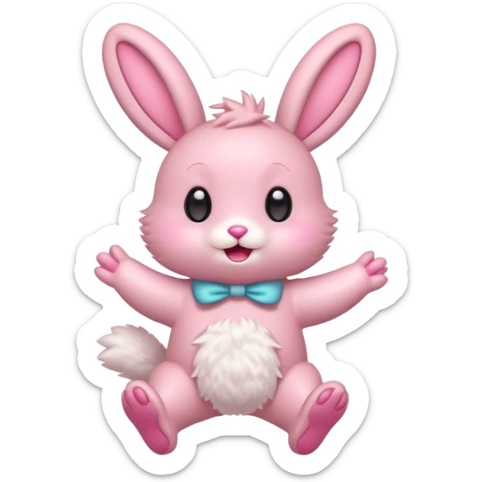 Exited pink bunny, kawaii chibi fluffy ears and body jumping of excitement  sticker