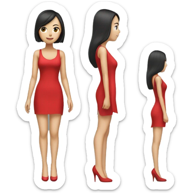 Tall Asian girl with tall tall 10 inche long heels on with a red dress  sticker