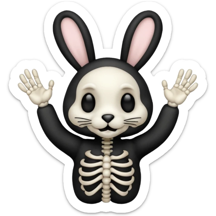 Emoji tête de peluche Lapin squelette noire qui fait bonjour de la main  sticker