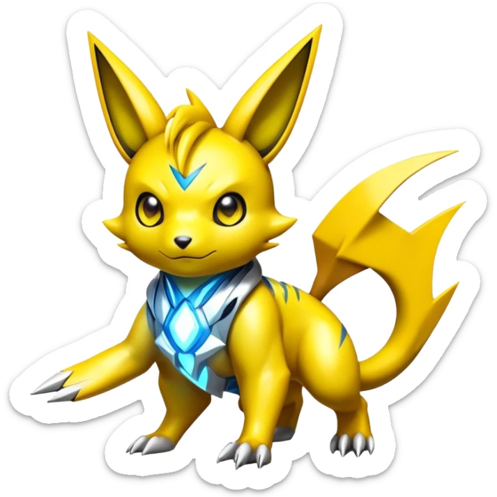 Shiny Futuristic Colorful Cyber-Pichu-Raichu-Renamon-Zeraora-hybrid-creature sticker