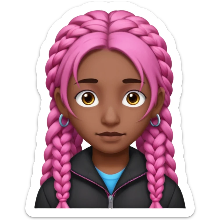 arikan, dark long hair whit pink 
braids. brown skin, smal round face and a big nose sticker
