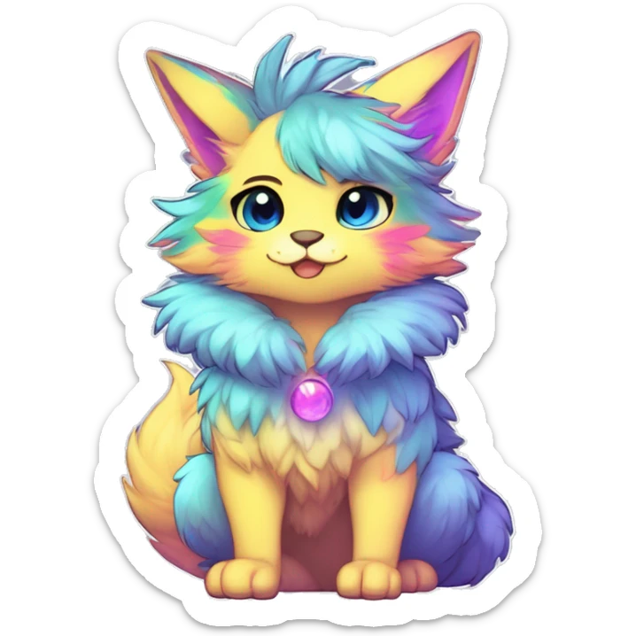 Anthro Scalie Fluffy Cool Cute Magical Shiny Colorful Neon Vibrant Colors Sparkle Kemono-style Chibi Fantasy-Animal-Fakémon-Pokémon-Hybrid Fur Sona Aesthetic Full Body sticker