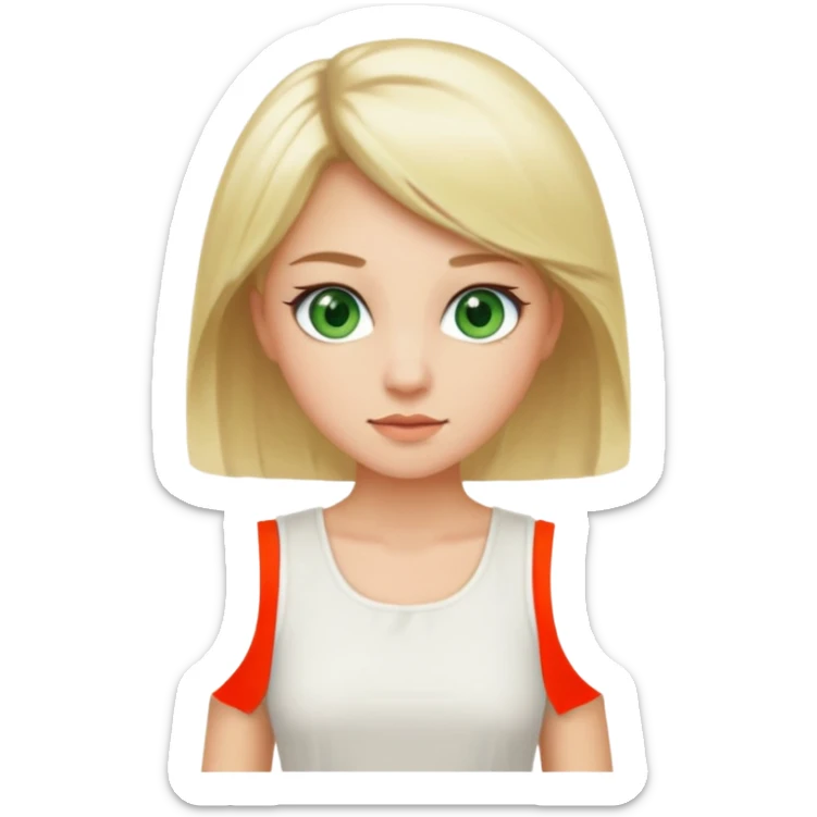 Woman, blonde Hair, Green eyes, White short sleveless dress sticker