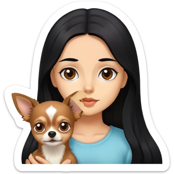 Girl with black hair and longhair brown chihuahua  sticker