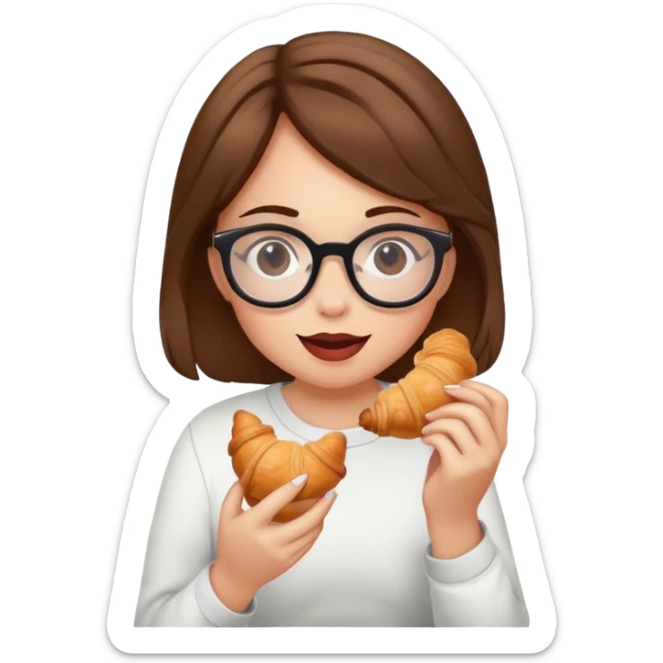 Girl with brown hair, with glasses is eating a croissant  sticker