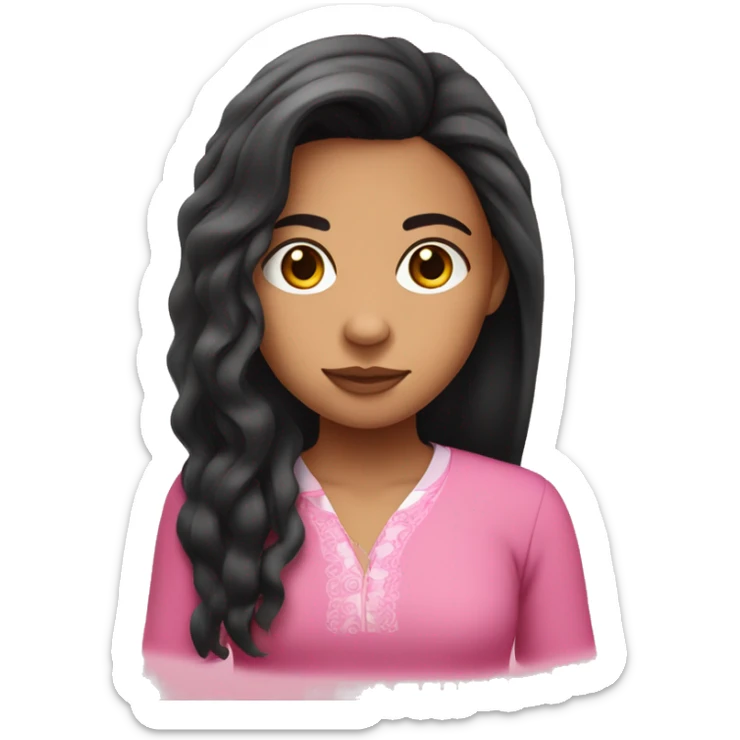 Kalinago girl with straight nose, black wavy hair and pink shirt  sticker