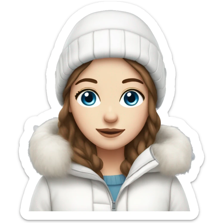 White girl with Brown hair blue eyes in white winter outfit sticker