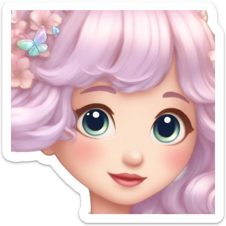 Dreamy pretty elegant kawaii shiny blushing shy anime pastel lady kawaii beautiful hair naturecore fairycore cottagecore jewels trending aesthetic sticker