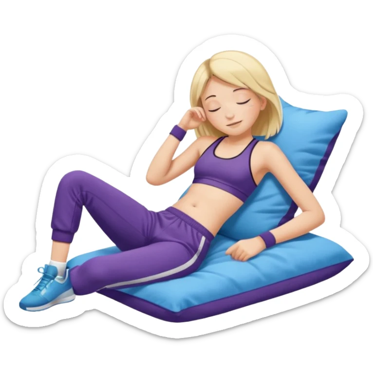 ten-year-old girl in a sports bra, trackpants, socks and high tops sleeping happily, prepubescent and flat-chested sticker