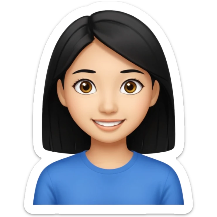 20 yr old asian woman hair  center part big eyes big smile tanned skin straight black hair center part hair  sticker