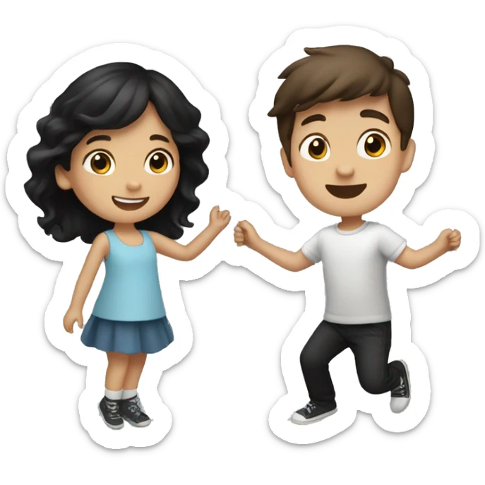 Brown hair little girl and black hair little boy swinging sticker