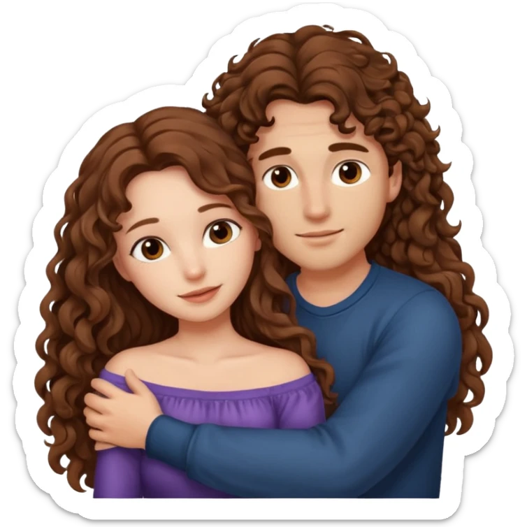Beautiful girl have long hair cuddle with guy that have curly brown hair  sticker