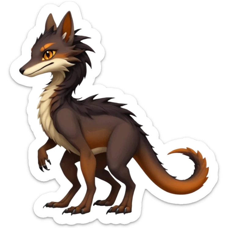 Brown and beige badass elegant wild beautiful natural cute badass epic exotic anthro modern furry 2-legged sergal-vernid-creature, full body, dark-brown-black-gradient pretty hair, with a long tufted tail, beautiful hazel-orange eyes, aesthetic, art by LiLaiRa, art by art by Falvie sticker