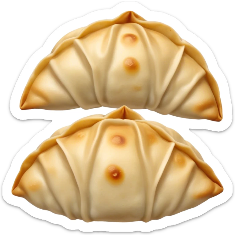 Gyoza Cinematic Realistic Gyoza Dish Emoji, depicted in a close-up view of 1 to 2 delicate dumplings with a crisp, golden exterior and savory filling, rendered with exquisite detail and dynamic lighting. sticker