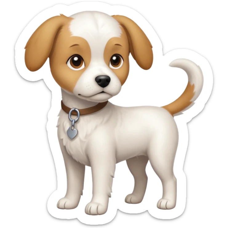 a full body white beagle x maltese x chi dog the size of a kelpie with light brown ears and a light brown patch on one eye sticker
