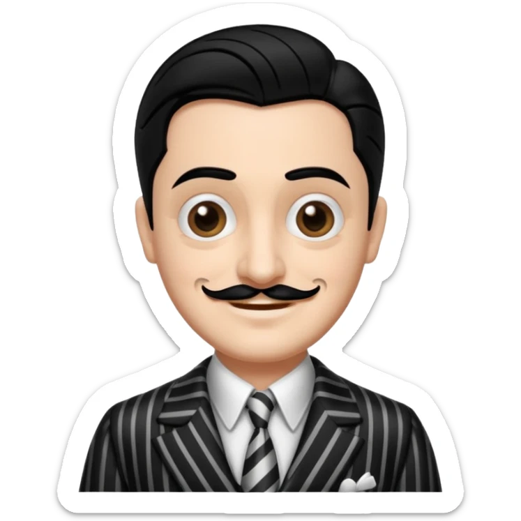 Design Gomez Addams in a striped suit with slick hair & quirky smile. sticker