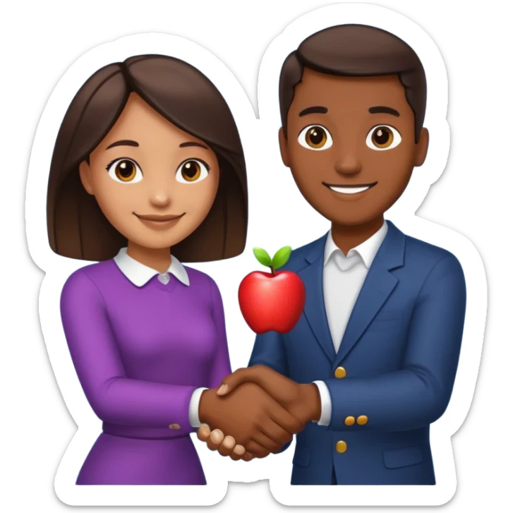 a man and a girl shaking hands, one with darker skin and one with lighter skin, apple emoji style sticker