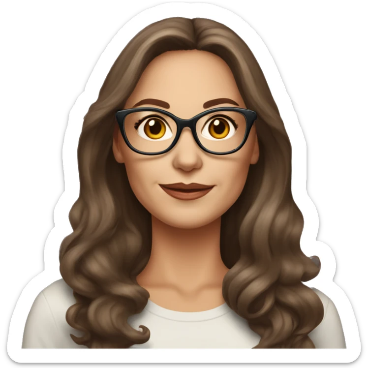 50 years old girl
long brown hair with volume styling
light skin
glasses with refined frame
Brown eyes with cat eye liner sticker