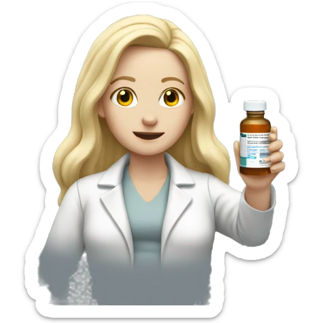 White lady with long blonde hair giving herself a shot of medicine sticker