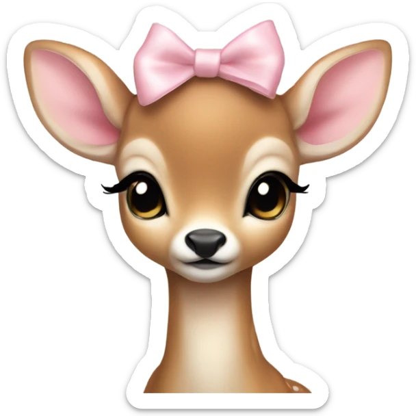 Baby deer with a little light pink bow on its head. The deer is curled up. sticker