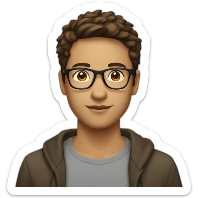 young adult, short brown hair with a mid fade, brown eyes and rimless rectangle glasses sticker