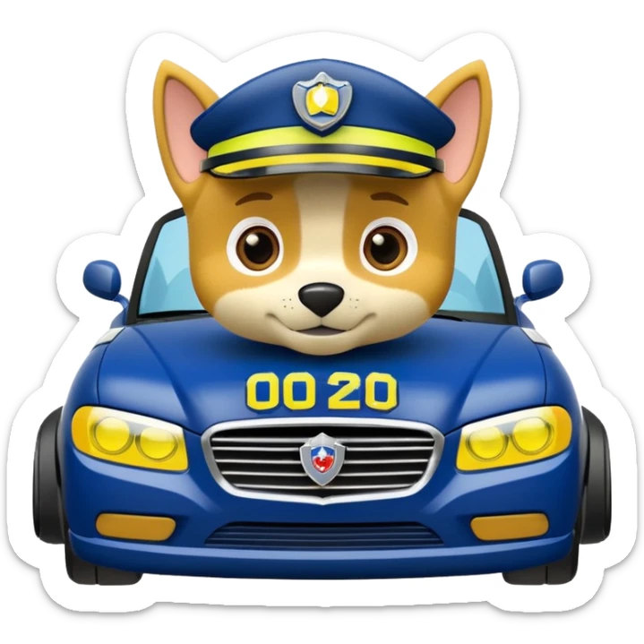 Police Coventible With Body Color Is Navy, White And Lemon Yellow With Symbol Is Lemon Yellow PawPatrol Chase Symbol With Number Is 02 sticker