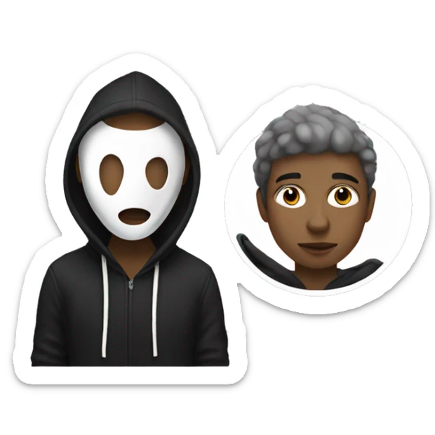 Male artist painting wearing white drama mask and black hoodie  sticker