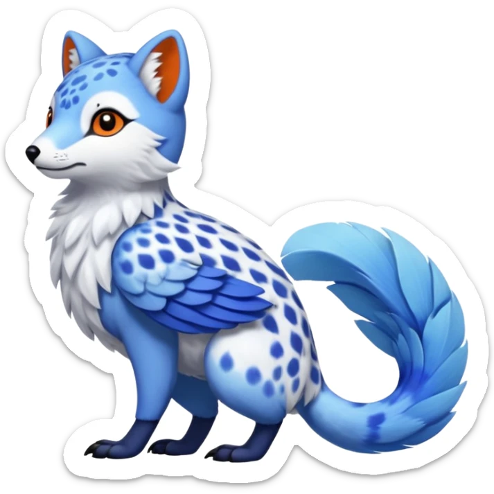 Arctic-Fox-Snow-Leopard-Blue-Tang-Fish-Hyacinth-Macaw-Fakémon-Pokémon-fusion-hybrid-animal-creature, full body sticker