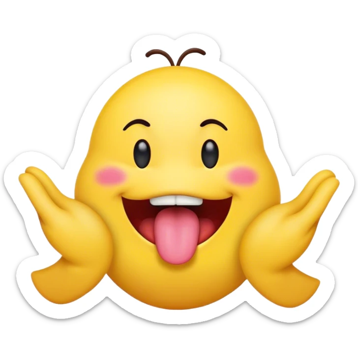 Emoji with little hands coming out of its mouth. The tongue is an arm.  sticker