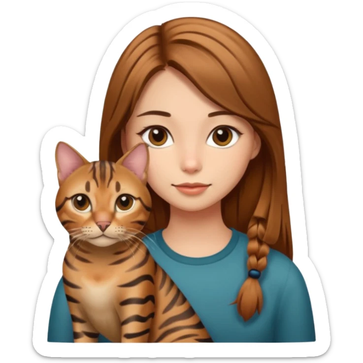 Girl with bengal cat, the girl should have brown straight hair  sticker