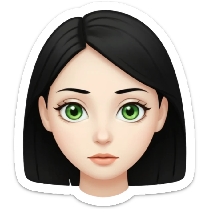 pale girl with black hair and green almond eyes sticker