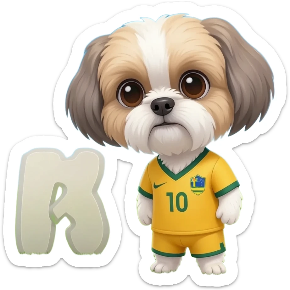 white and light brown shih zhu wearing a Australia soccer jersey v neck 2026 work cup sticker