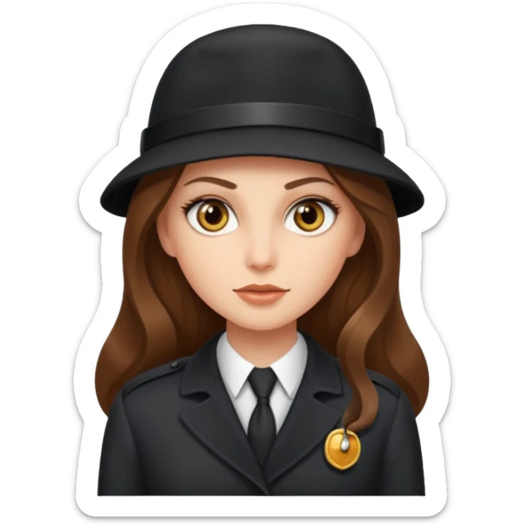 white long brunette hair girl with hazel eyes who is a spy sticker
