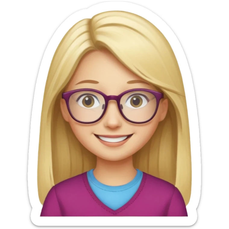 je voudrai un emoji d'une fille aux cheveux longs et blonds avec des lunettes entrain de PASSER DES MOMENTS EN FAMILLE sticker